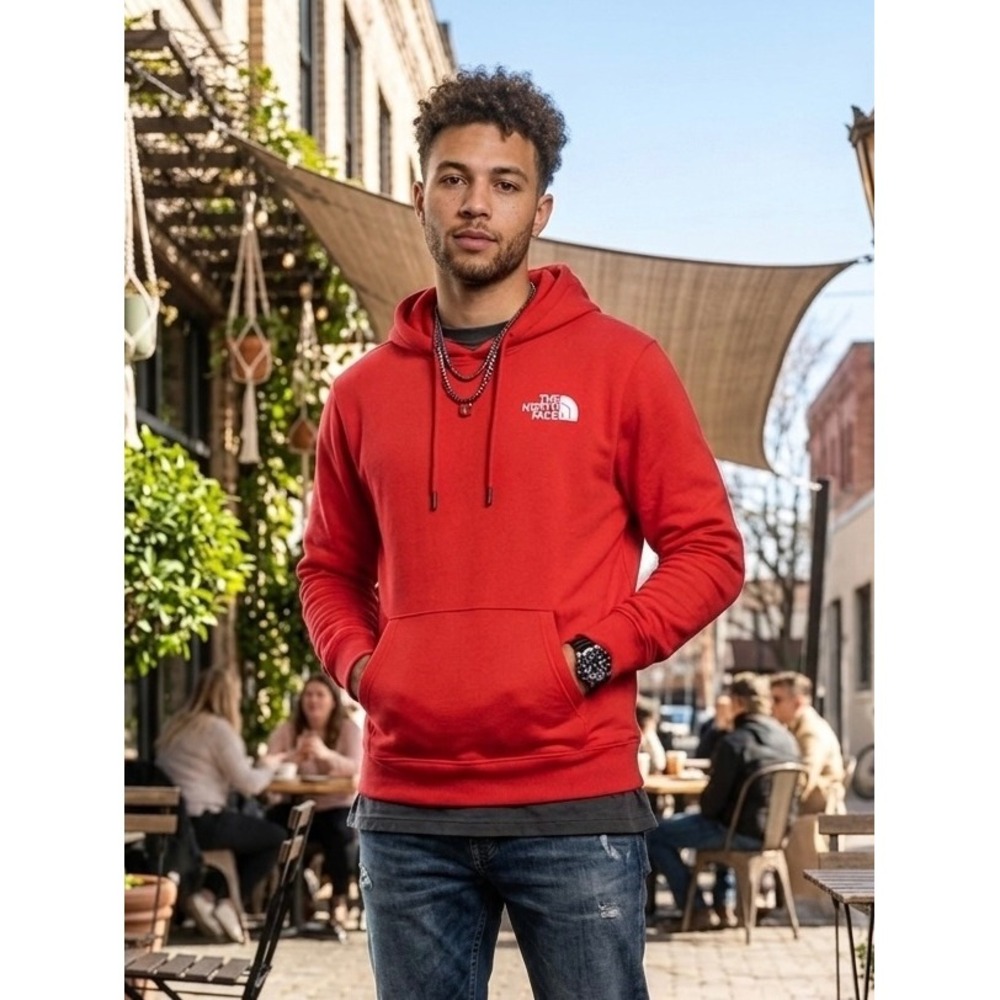 The North Face Mens Red Box Logo Pullover‎ Hoodie Sweatshirt Medium